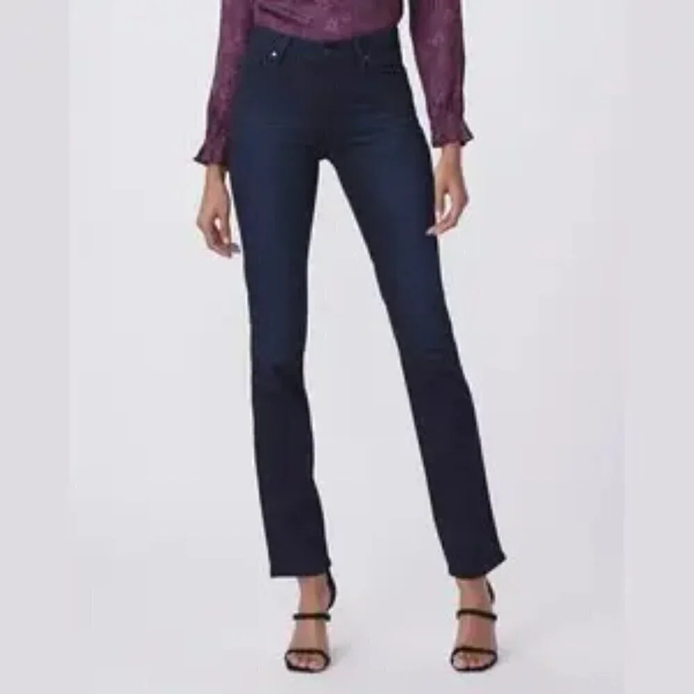 Paige Hoxton straight leg jeans Lana dark blue wash high rise stretch new 24